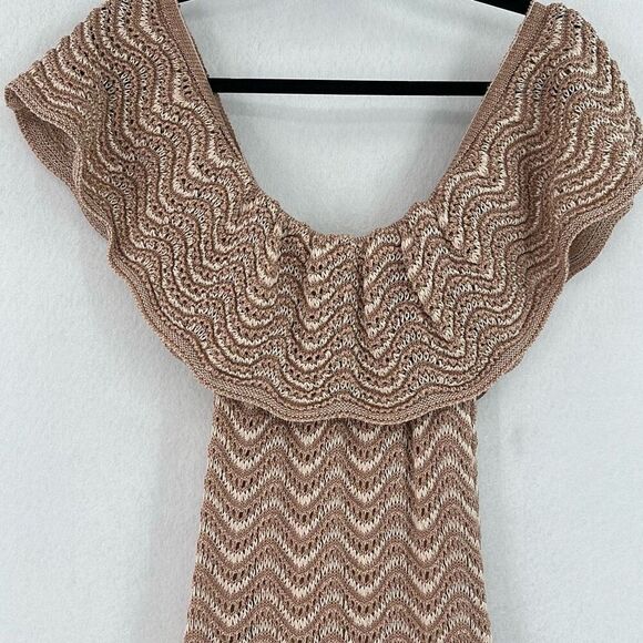 Galeria Tricot Tan White Striped Off The Shoulder Crochet Knit Maxi Dress Small - Picture 5 of 9